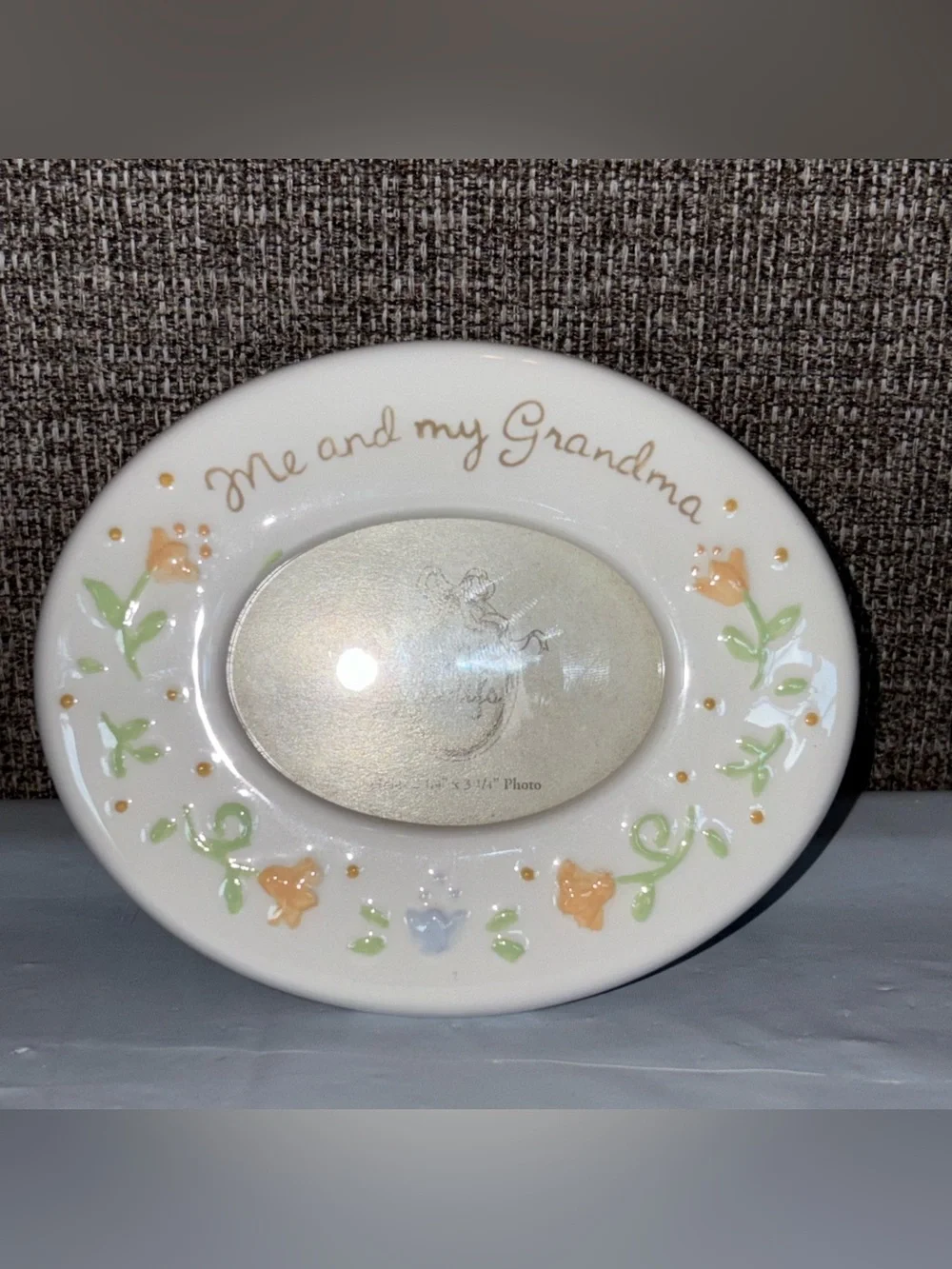 Me and My Grandma Picture Frame Ceramic Petit Motifs Floral White 2.25” X 3.25”